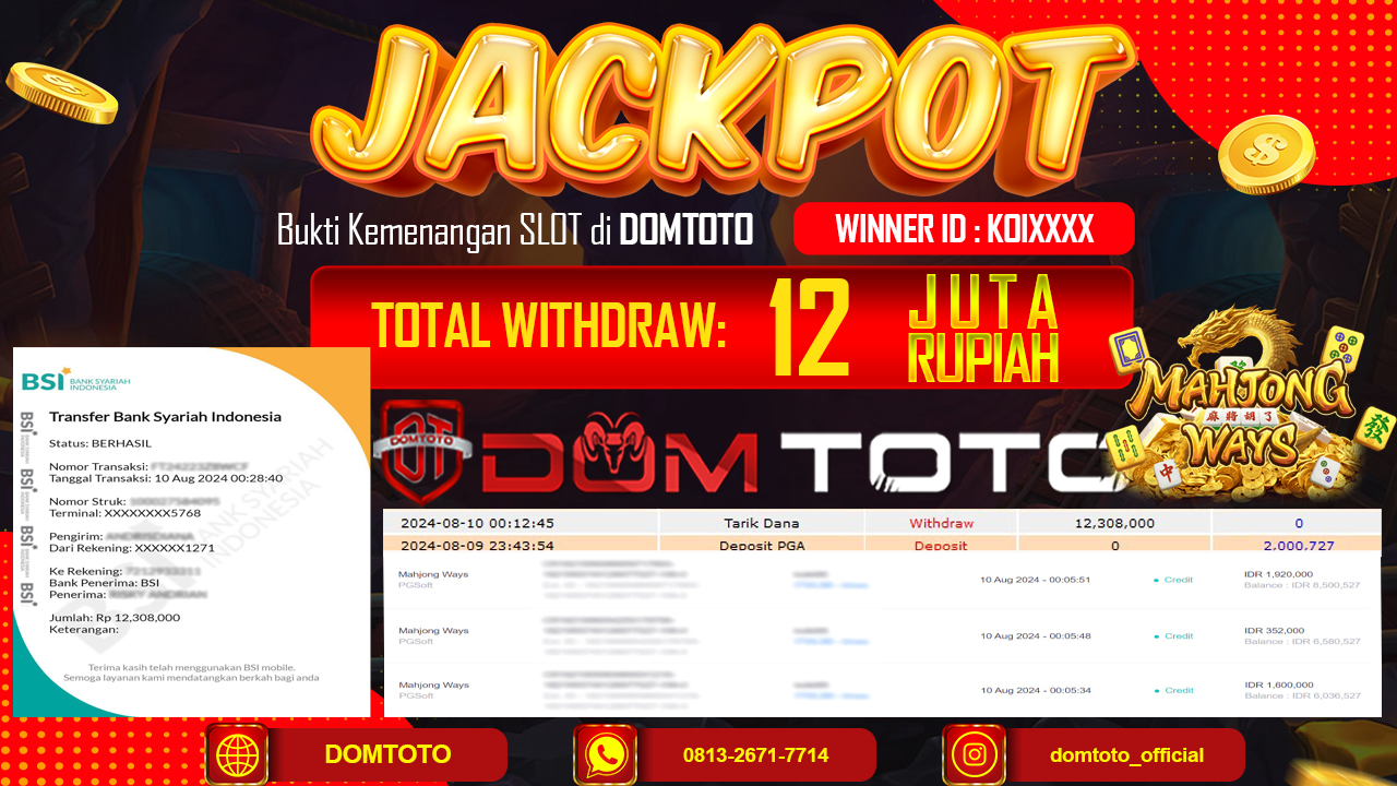 JACKPOT SLOT PG SOFT MAHJONG WAYS  10 AGUSTUS 2024